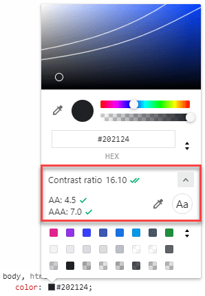 Picking colours with sufficient contrast with Chrome DevTools Picking colours with sufficient contrast with Chrome DevTools