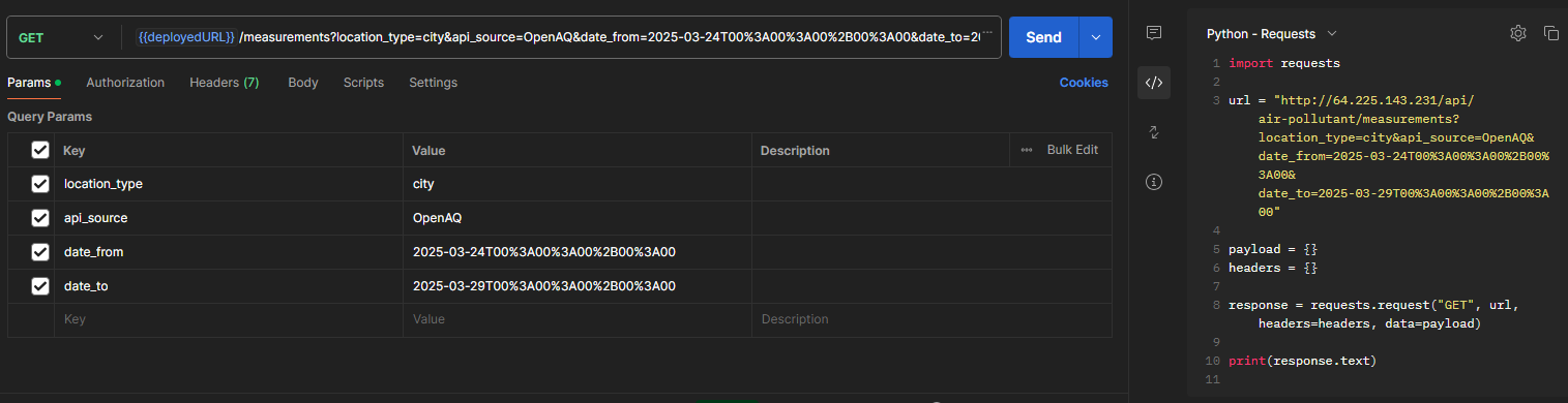 Postman UI generating python code for request